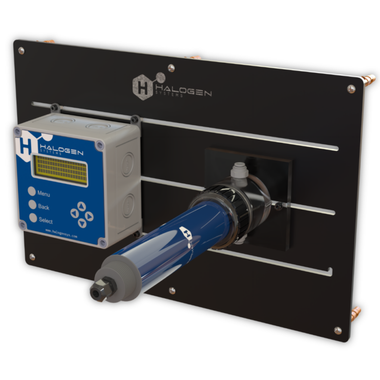 Chlorine analyzer on a mounting board designed for monitoring chlorine. Perfect water treatment equipment access for water treatment facilities